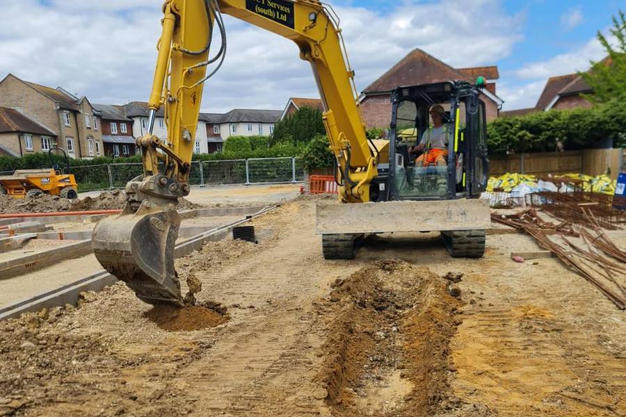 Plant operator training on a construction site in Southampton